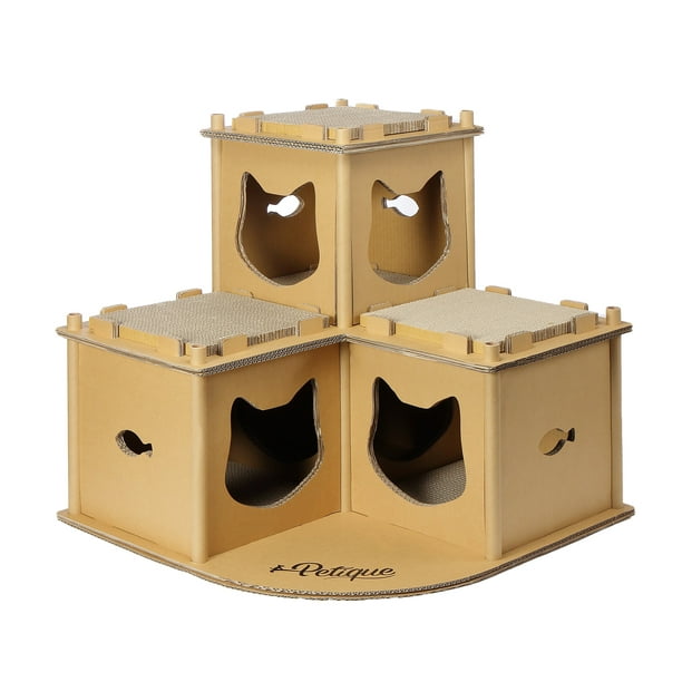 Seny Cardboard Cat House with Cat Scratcher Three-Story W30 X D14 X H26